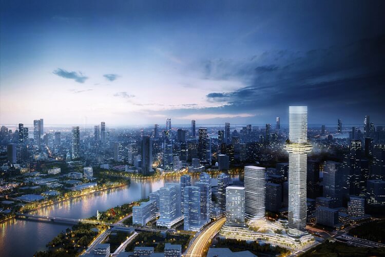 Phối cảnh dự án Empire City với điểm nhấn là toà tháp 88 tầng