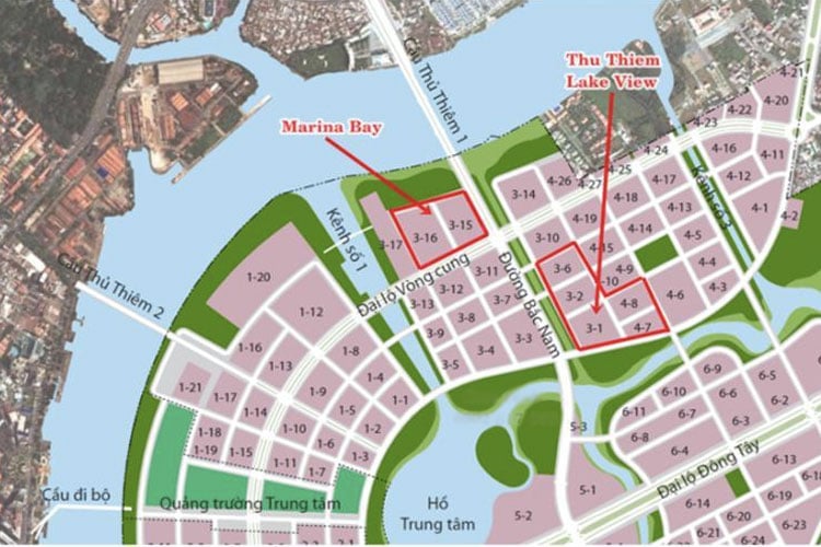 Vị trí 2 dự án Marina Bay Thủ Thiêm và Thủ Thiêm Lakeview trong tổng thể quy hoạch khu đô thị Thủ Thiêm