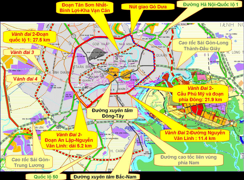 Bản đồ Tuyến Đường Vành Đai 2 TPHCM