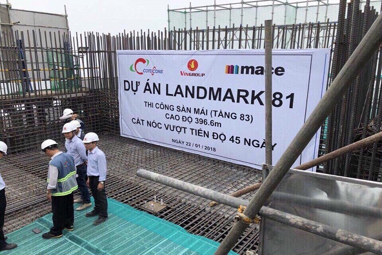 Tòa nhà cao nhất Việt Nam The Landmark 81 đã chính thức được cất nóc vào ngày 22/1. Ảnh: Vinhomecitys