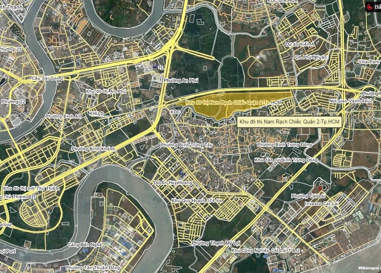 Vị trí khu đô thị Nam Rạch Chiếc trong bản đồ giao thông Quận 2